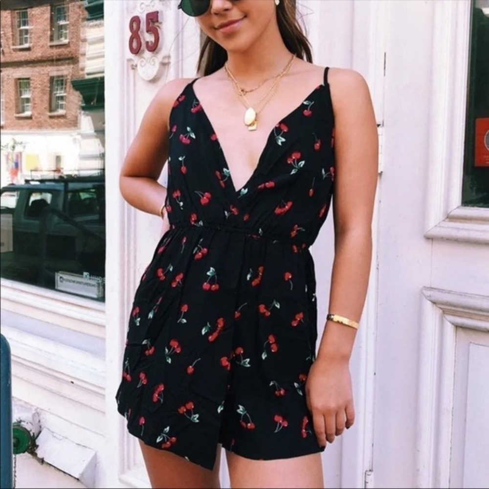 LF Millau | Black Cherry Print Romper with Pockets